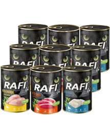 RAFI Cat Adult Mix aux saveurs de morue, de poulet et de canard, nourriture humide pour chats, 9 x 400 g