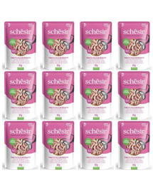 SCHESIR Thon et poulet au jambon en gelée pour chats, 12 x 85 g
