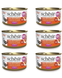 SCHESIR Thon à la courge en bouillon pour chats, 6 x 70 g