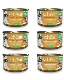 SCHESIR Thon et filets de poulet en gelée pour chats, 12 x 85 g