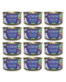 SCHESIR Thon et bœuf en gelée pour chats 12×85 g