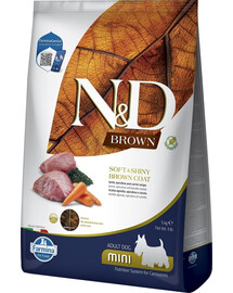 FARMINA N&D Brown Dog Adult Mini 5 kg agneau, spiruline & carotte pour chiens adultes de petites races + FARMINA N&D Brown Dental Treat Coat Lamb Mini 60 g (7 pcs) GRATUIT