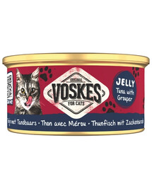 VOSKES Jelly Tuna with Grouper 12 x 85 g : 100 % thon et mérou en gelée, aliment complémentaire pour chat