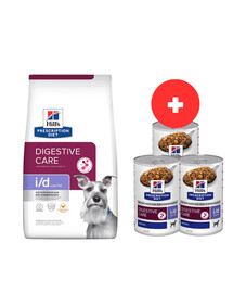 HILL'S Prescription Diet Digestive Care i/d ActivBiome Canine Low Fat kurczak 12 kg + 3 x 360g karmy dla psów GRATIS
