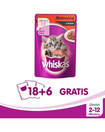 WHISKAS Junior Boeuf en sauce 100 g x 18 + 6 GRATIS