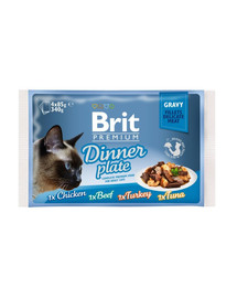BRIT Premium Cat pouch gravy fillet Dinner plate Sachets en sauce pour chats, saveurs variées 340 g (4x85 g)