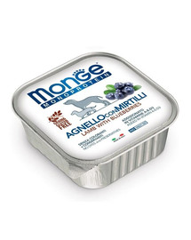 MONGE Fruit Dog Monoprotein - Pâtée monoprotéinée d'agneau avec myrtilles sans céréales - 150 g