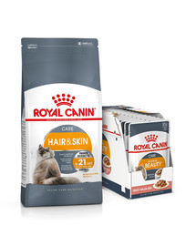 ROYAL CANIN Hair&Skin Care 10 kg +  Intense BEAUTY en sauce 85 g x 12