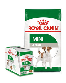 ROYAL CANIN Mini Adult nourriture sèche 8 kg + Mini adult Nourriture humide 12x85 g