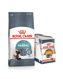 ROYAL CANIN Hairball Care 10 kg + aliments humides Intense BEAUTY en sauce 85 g x 12