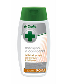 DR SEIDEL Shampooing iodophore avec après‑shampooing pour chiens contre les infections cutanées bactériennes et fongiques 220 ml
