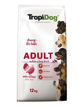 TROPIDOG Premium Adult M&L Turkey&Rice 12kg