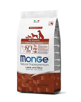 MONGE Natural Superpremium Puppy - Croquettes d'agneau et riz pour chiots - 2,5 kg