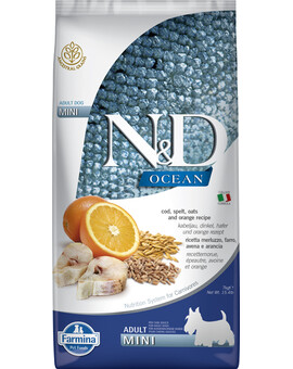 FARMINA N&D Ocean dog codfish, spelt, oats, orange Adult Mini 2,5 kg - Morue, épeautre, avoine, orange pour chiens adultes de petite taille