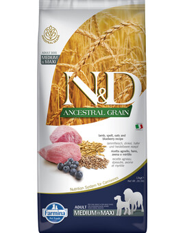 FARMINA N&D Ancestral grain dog adult medium/maxi breed lamb, spelt, oats, blueberry 12 kg