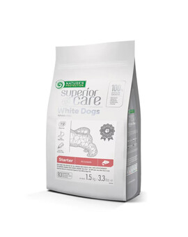 NATURES PROTECTION Superior Care White Dogs Grain Free Salmon Starter All Breeds - 1,5 kg - au saumon pour chiots à pelage blanc