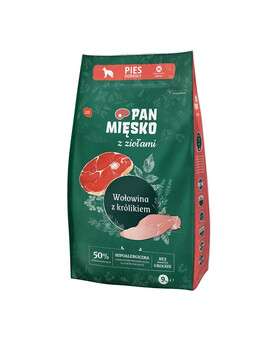 PAN MIĘSKO - aux herbes, boeuf et lapin pour chiens de races moyennes - M 9 kg