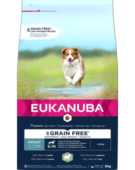 EUKANUBA Grain Free S/M Adult - riche en agneau pour chiens adultes de petite et moyenne race - 3 kg