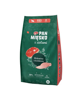 PAN MIĘSKO - aux herbes, boeuf et lapin pour chiens de races moyennes - M 20 kg