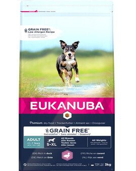 EUKANUBA Grain Free S-XL Adult - Canard sans céréales pour chiens adultes - 3 kg