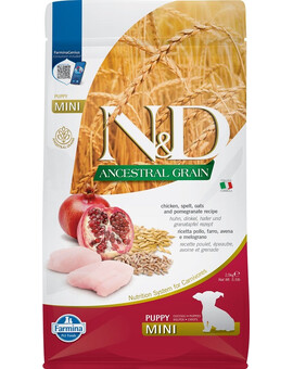 FARMINA N&D Ancestral Grain Chicken & Pomegranate Mini Puppy - Poulet, grenades et céréales pour chiots de petites races - 2.5 kg