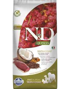 FARMINA N&D Dog Quinoa Skin & Coat Duck Adult - Quinoa & canard pour favoriser la peau et le pelage des chiens adultes - 7 kg