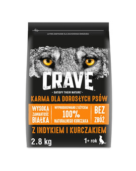 CRAVE Croquettes 2,8kg avec dinde et poulet (sans céréales pour chien adulte)