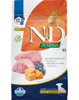FARMINA N&D GF Pumpkin Lamb & Blueberry Puppy Mini - Agneau, potiron & Myrtilles pour chiots de petites races - 800 g