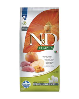 FARMINA N&D GF Pumpkin Boar & Apple Adult Medium & Maxi - Sanglier, Potiron & Pomme pour chiens adultes de moyennes et grandes races - 12 kg