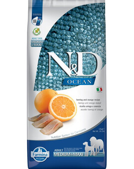 FARMINA N&D Ocean Dog Medium & Maxi Adult Herring & Orange 12 kg - Hareng & Orange pour chiens adultes de races moyennes et grandes