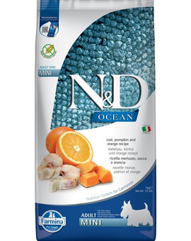 FARMINA N&D Ocean dog adult codfish, pumpkin, orange mini 7 kg - Morue, Potiron & Orange pour chiens adultes de petite taille