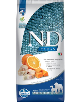FARMINA N&D Ocean Morue, Potiron & Orange 12 kg - pour chiens adultes de moyennes et grandes races