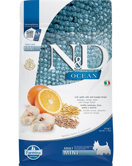 FARMINA N&D Ocean Adult Mini codfish, spelt, oats, orange 800 g - Morue, épautre, avoine & Orange pour chiens adultes de petite race