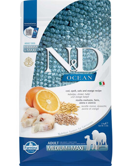 FARMINA N&D Ocean Dog Medium and Maxi Codfish, Oats, and Orange 2,5 kg - Morue, Avoine & Orange pour chiens adultes de moyennes et grandes races