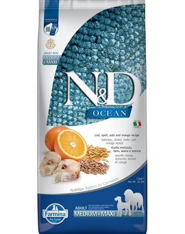 FARMINA N&D Ocean Morue et Orange 12 kg - pour chiens adultes de moyennes et grandes races