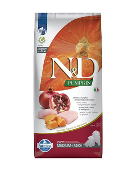 FARMINA N&D Pumpkin Dog Puppy Medium & Maxi chicken, pumpkin & pomegranate 12 kg - poulet, potiron & grenade pour chiots de races moyennes et grandes