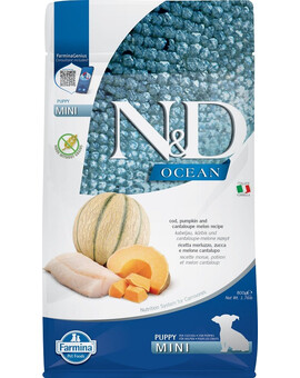 FARMINA N&D Ocean Dog Puppy Mini cod, pumpkin & cantaloupe melon 800 g morue, citrouille et melon cantaloup pour les chiots et les chiennes enceintes