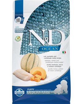 FARMINA N&D Ocean Dog Puppy Medium & Maxi cod, pumpkin & cantaloupe melon 2.5 kg - morue, potiron & melon cantaloup pour chiots de races moyennes & grandes