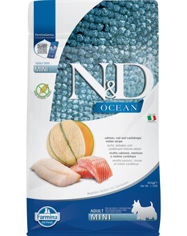 FARMINA N&D Ocean Dog Adult Mini salmon, cod & cantaloupe melon 800 g - saumon, morue & melon cantaloup pour chiens adultes de petites races
