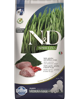 FARMINA N&D Spirulina Puppy Medium&Maxi Lamb & Wolfberry - 7 kg - pour chiots de moyennes et grandes races avec agneau, spiruline & baies de Goji