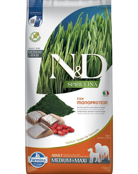 FARMINA N&D Spirulina Adult Medium&Maxi Herring & Wolfberry - 7 kg - pour chiens adultes de moyennes et grandes races avec hareng, spiruline & baies de Goji