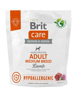 BRIT Care Hypoallergenic Adult - Croquettes hypoallergéniques à l'agneau pour chiens de races moyennes - 1 kg