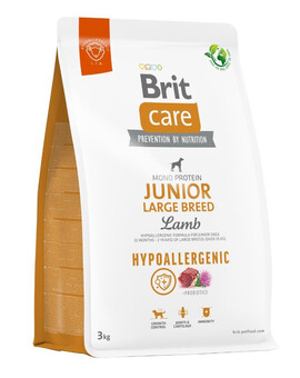 BRIT Care Hypoallergenic Junior - Croquettes hypoallergéniques agneau et riz pour jeunes chiens de grandes races - 3 kg