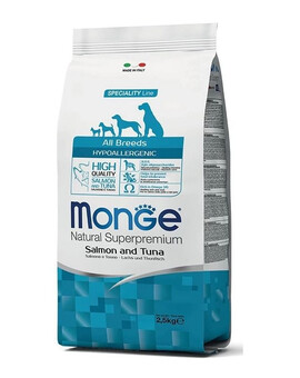MONGE Hypoallergenic Natural - Croquettes hypoallergéniques de saumon et thon - 2,5 kg