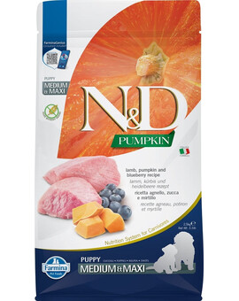 FARMINA N&D Pumpkin Lamb & Blueberry Puppy Medium & Maxi - Potiron, Agneau & Myrtilles pour chiots de moyennes et grandes races - 2.5 kg