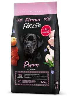 FITMIN Dog For Life Puppy - Viandes fraîches pour chiots - 12 kg + 1 kg