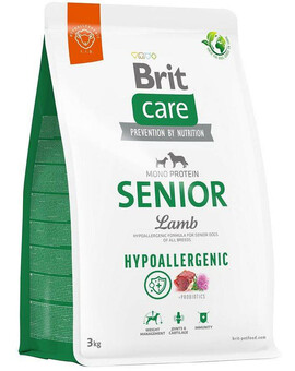 BRIT CARE Hypoallergenic Senior Lamb - Formule hypoallergénique d'agneau et de riz pour chiens âgés - 3 kg