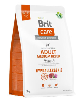 BRIT Care Hypoallergenic Adult - Croquettes hypoallergéniques à l'agneau pour chiens de races moyennes - 3 kg