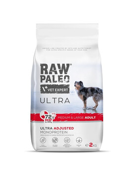 VETEXPERT RAW PALEO Ultra Beef Medium&Large Adult - Croquettes avec viande de bœuf pour les chiens adultes de moyennes et grandes races - 2 kg
