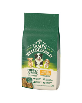JAMES WELLBELOVED Croquettes complètes pour chiots de moins de 14 mois, riches en dinde et en riz Junior 2 kg